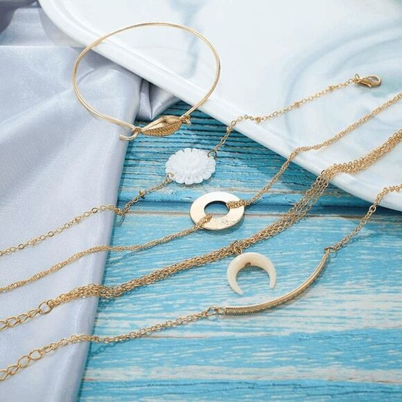 2/$21 Ladies Flower Shell Moon Dangle Bracelet - Picture 3 of 6